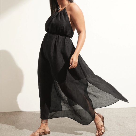 Gorgeous Ramie Halter & Backless Black Maxi Dress, Size: Large - XL (label is L) - Picture 4 of 9